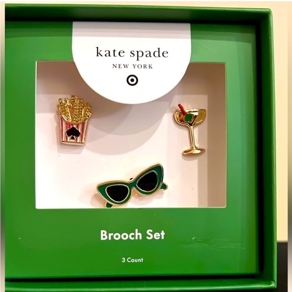 Kate Spade X Target Accessories - Kate Spade x Target collab Green and Gold Brooch Set of three pins - NWT